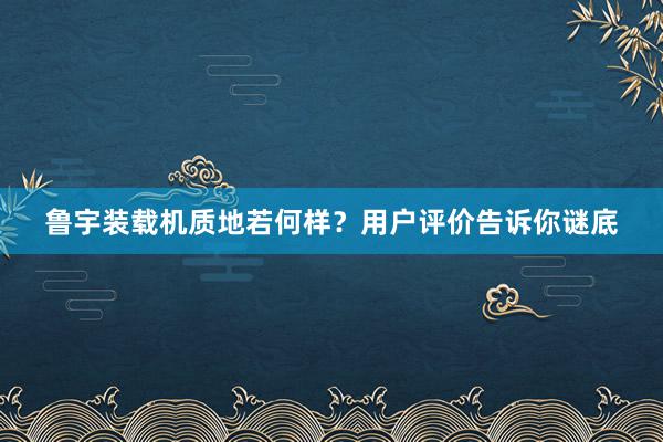 鲁宇装载机质地若何样？用户评价告诉你谜底